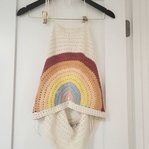 Rainbow White Crochet Boho Tank Top American Eagle Sz L